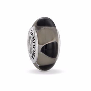 RETIRED Pandora Black and Grey Murano Glass